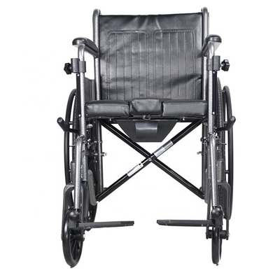 W365 New Good Design Commode Manual Wheelchair Rehabilitation Therapy Supplies Plastic 8" Front 24 Inches Rear Steel Bla