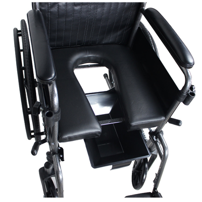 W365 New Good Design Commode Manual Wheelchair Rehabilitation Therapy Supplies Plastic 8" Front 24 Inches Rear Steel Bla